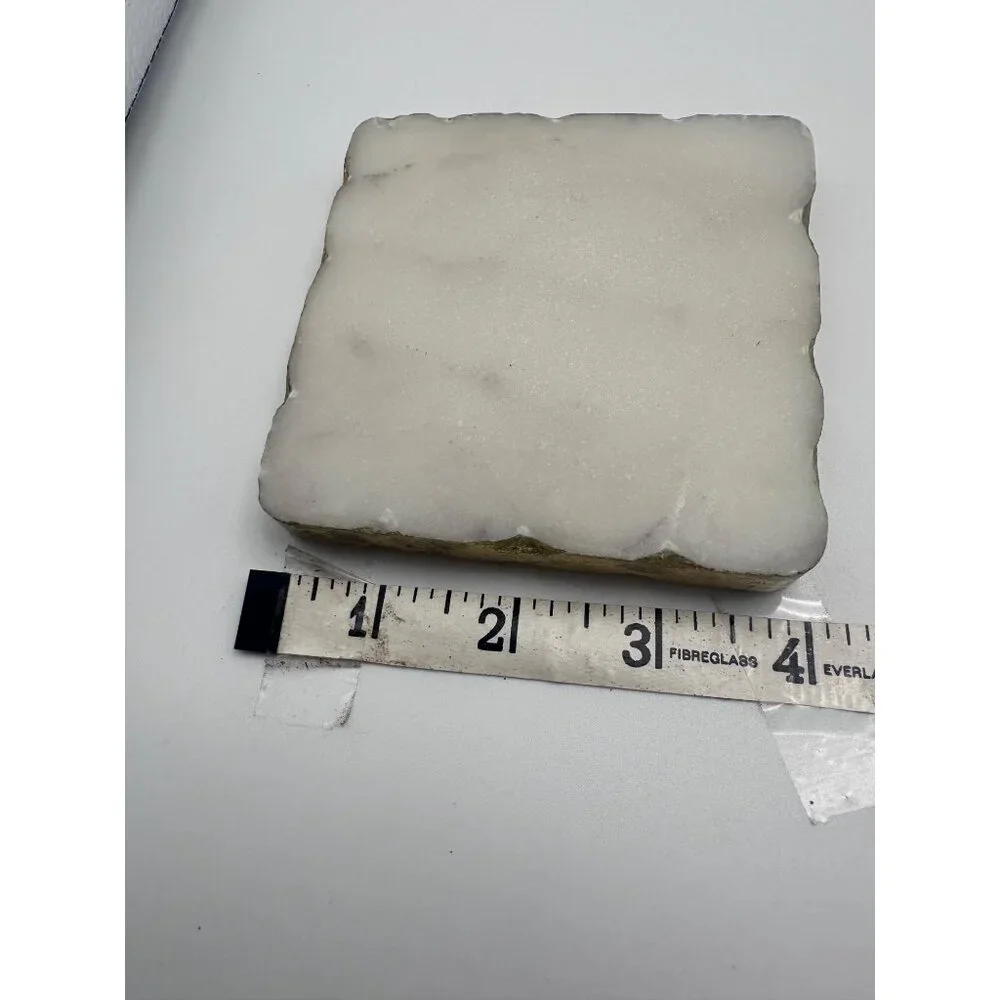 Gold-Edged White Marble Quartz Crystal Coasters Vintage Square Set 2 4x4